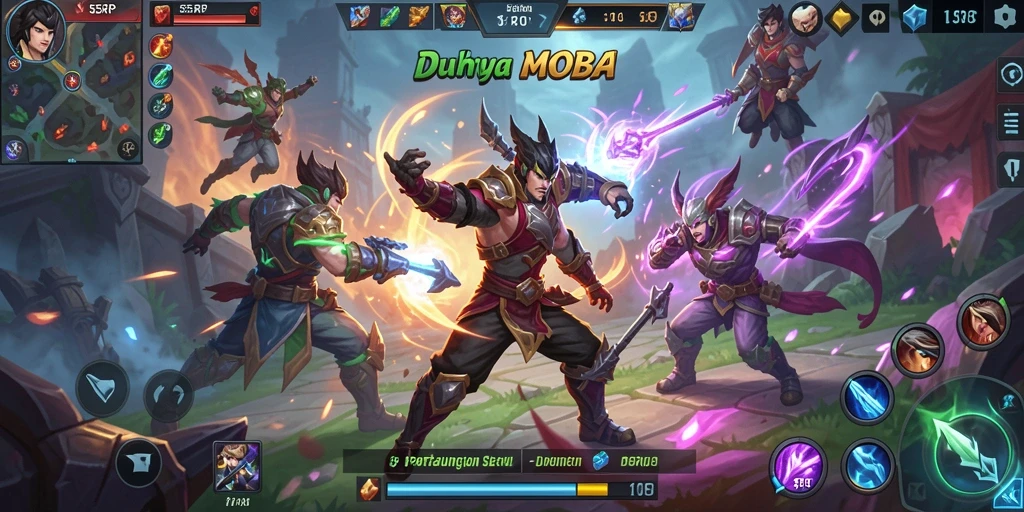 Screenshot menampilkan aksi pertarungan intens dalam game MOBA.