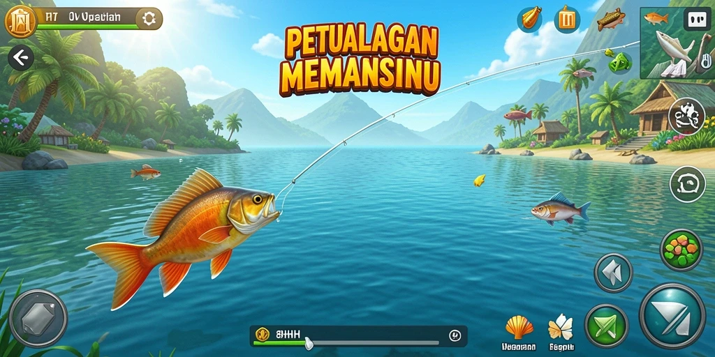 Gameplay 8HHH yang menampilkan suasana memancing yang realistis.