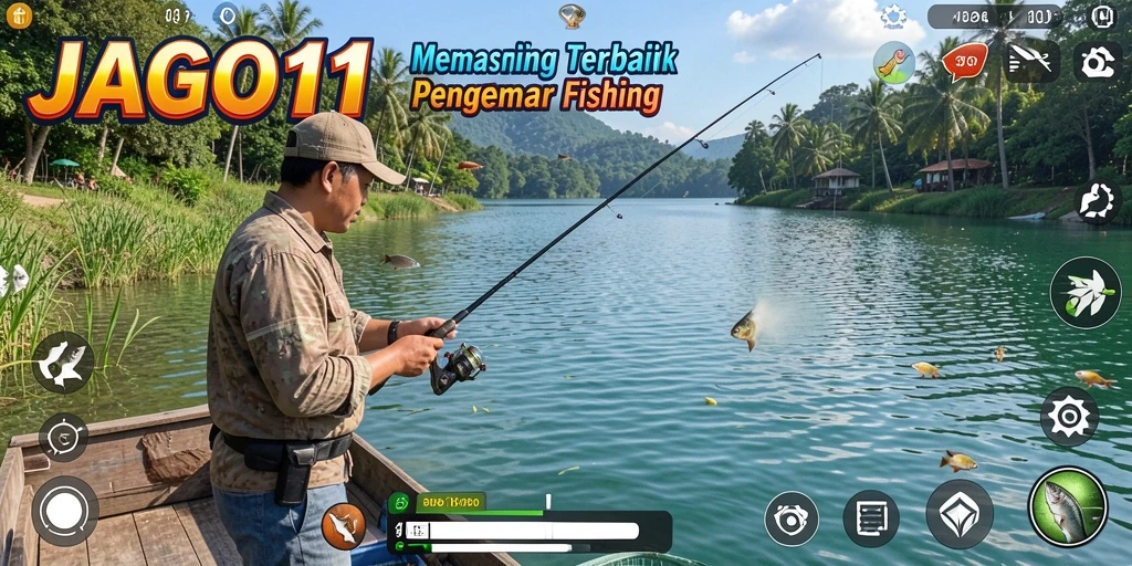 Screenshot gameplay JAGO11 menampilkan petualangan memancing yang seru dan mendebarkan.