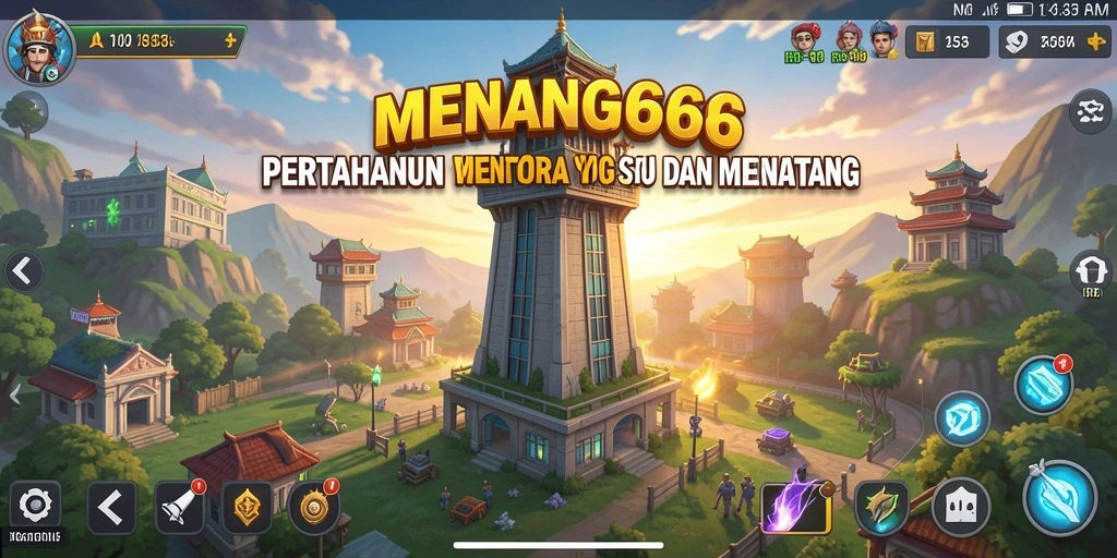 Tampilan gameplay MENANG666 dengan menara dan musuh yang menantang.