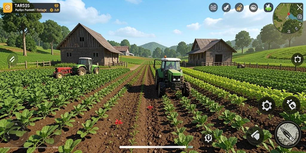 Tangkapan layar gameplay TAR555 menampilkan aktivitas berkebun yang menyenangkan.